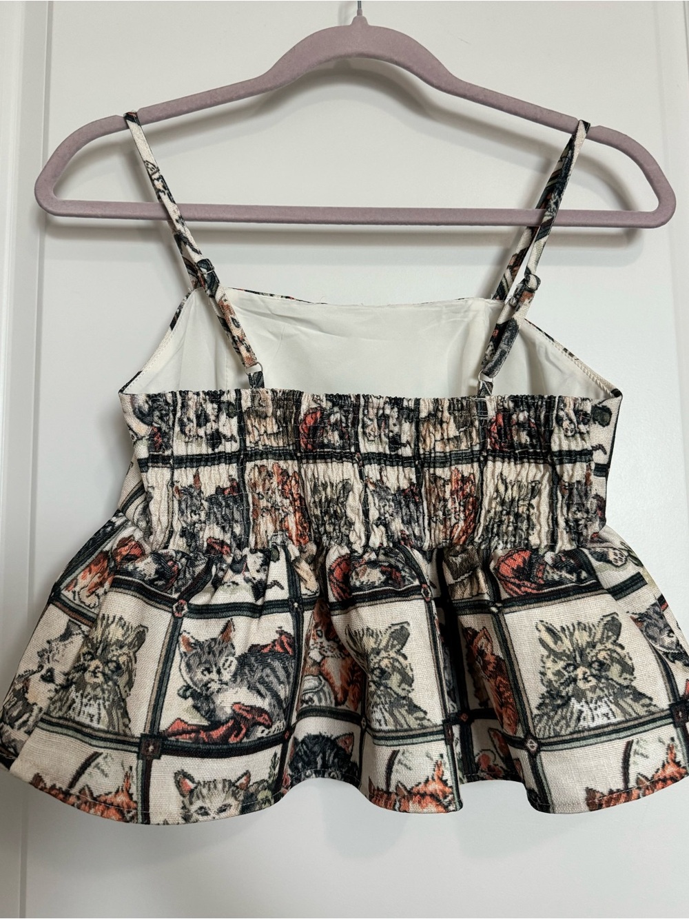 Cider Cream and Green Square Neck Kitty Check Ruffle Crop Top - Picture 2 of 3